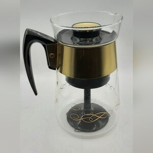 Vintage Corning 6 Cup Heat Proof Glass Coffee Pot Carafe Percolator Gold Scroll